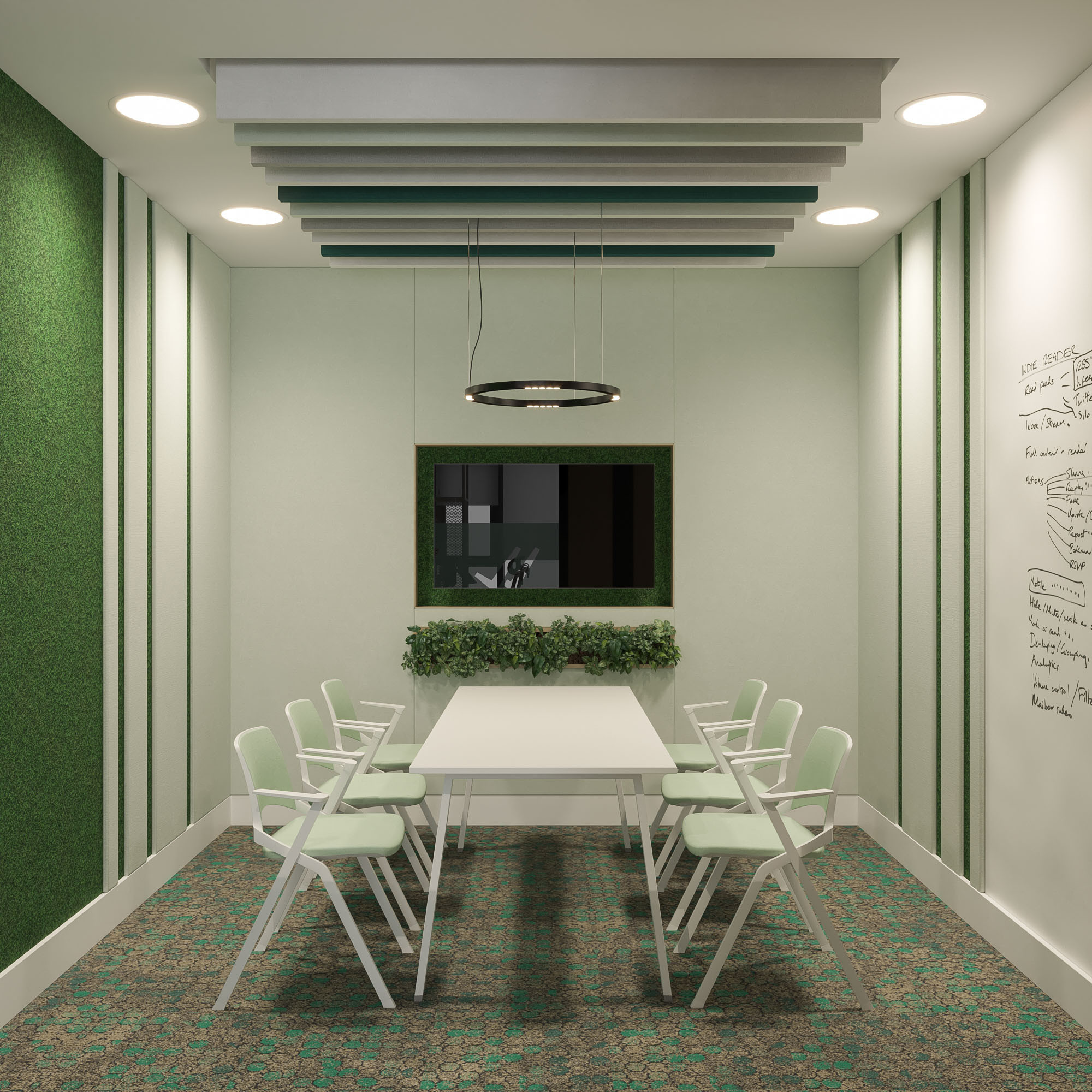 Office interior CGI visualization of Yotpo workplace by Visioaxis, 3D rendering for workplace design, office décor, workstations, meeting rooms, and 360° virtual tour.