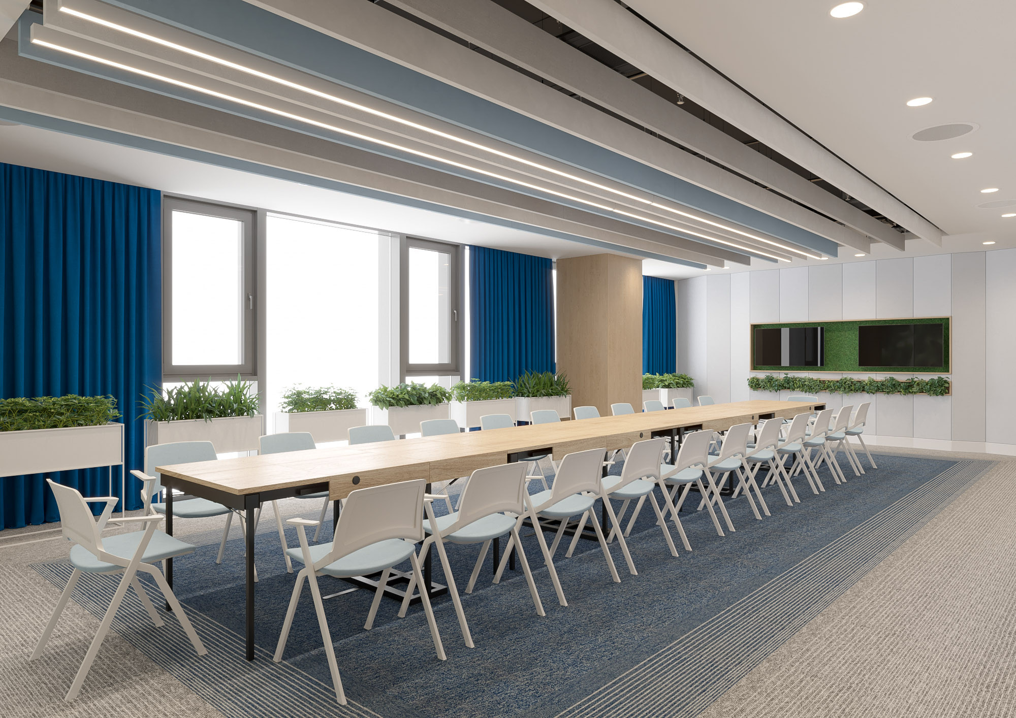 Office interior CGI visualization of Yotpo workplace by Visioaxis, 3D rendering for workplace design, office décor, workstations, meeting rooms, and 360° virtual tour.