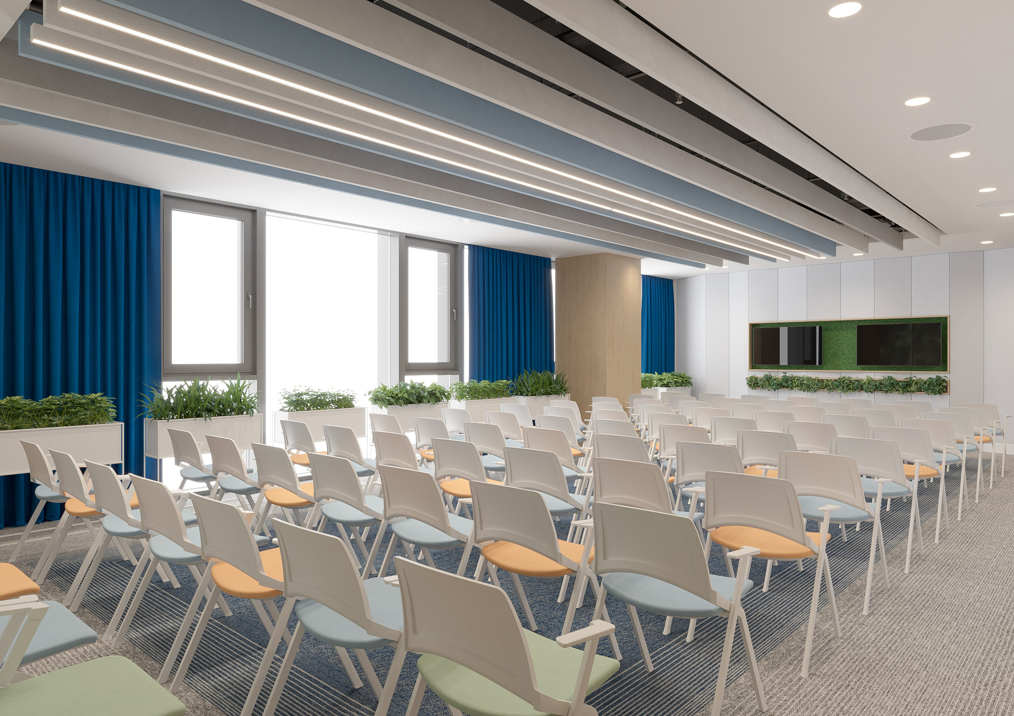 Office interior CGI visualization of Yotpo workplace by Visioaxis, 3D rendering for workplace design, office décor, workstations, meeting rooms, and 360° virtual tour.