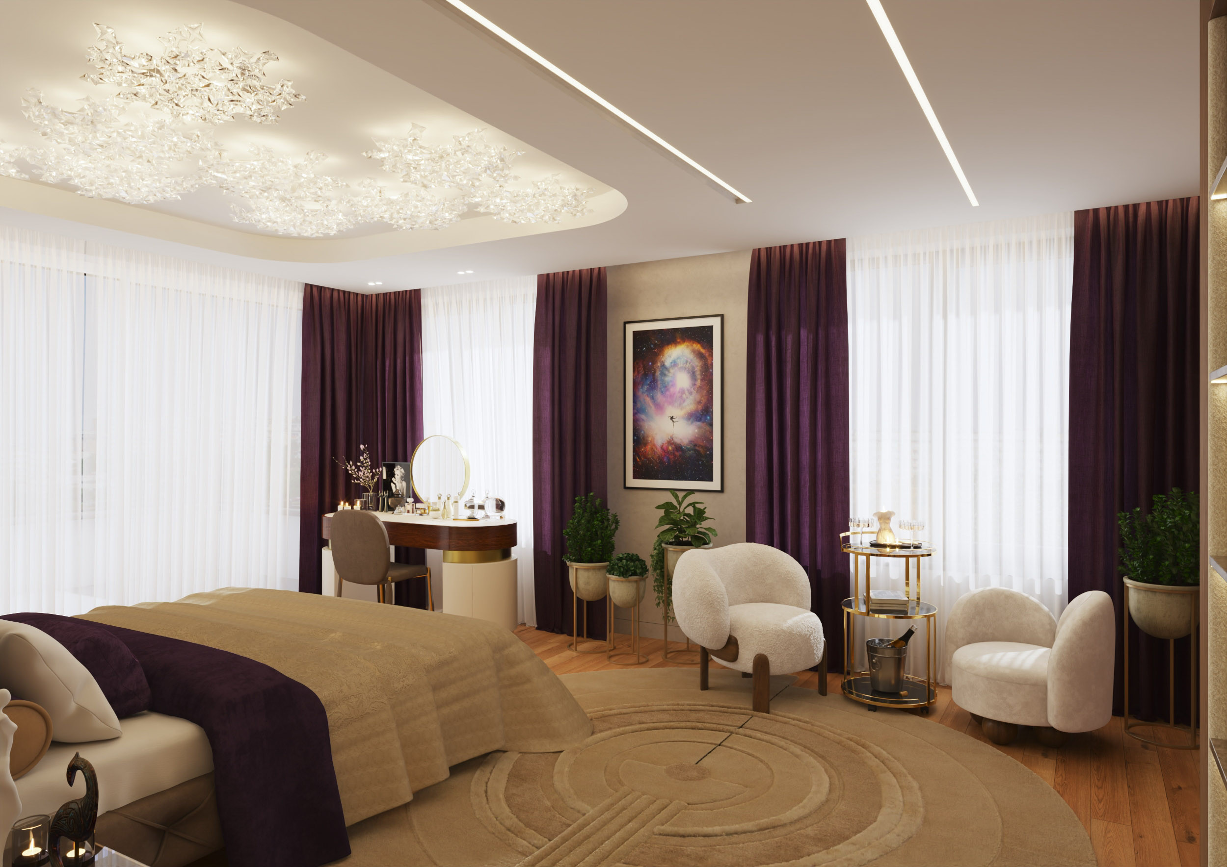 3D visualization for an interior design project of a residential proprty by Visioaxis - studio for architectural, interior and real estate CGI | master bedroom