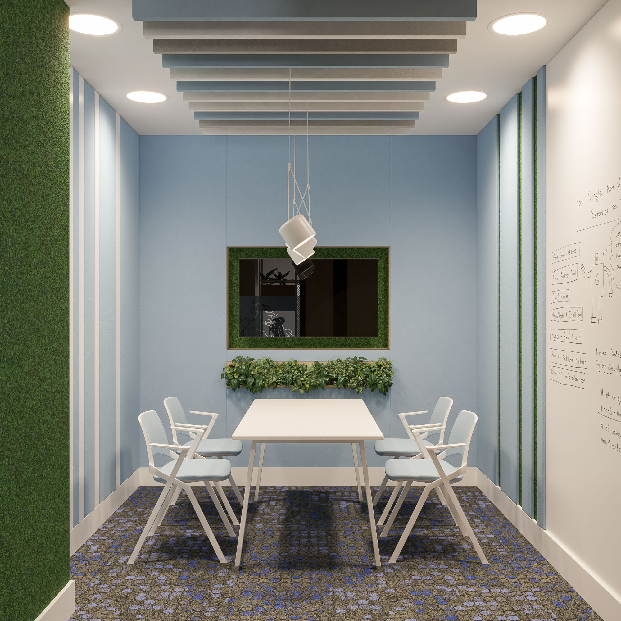 Office interior CGI visualization of Yotpo workplace by Visioaxis, 3D rendering for workplace design, office décor, workstations, meeting rooms, and 360° virtual tour.