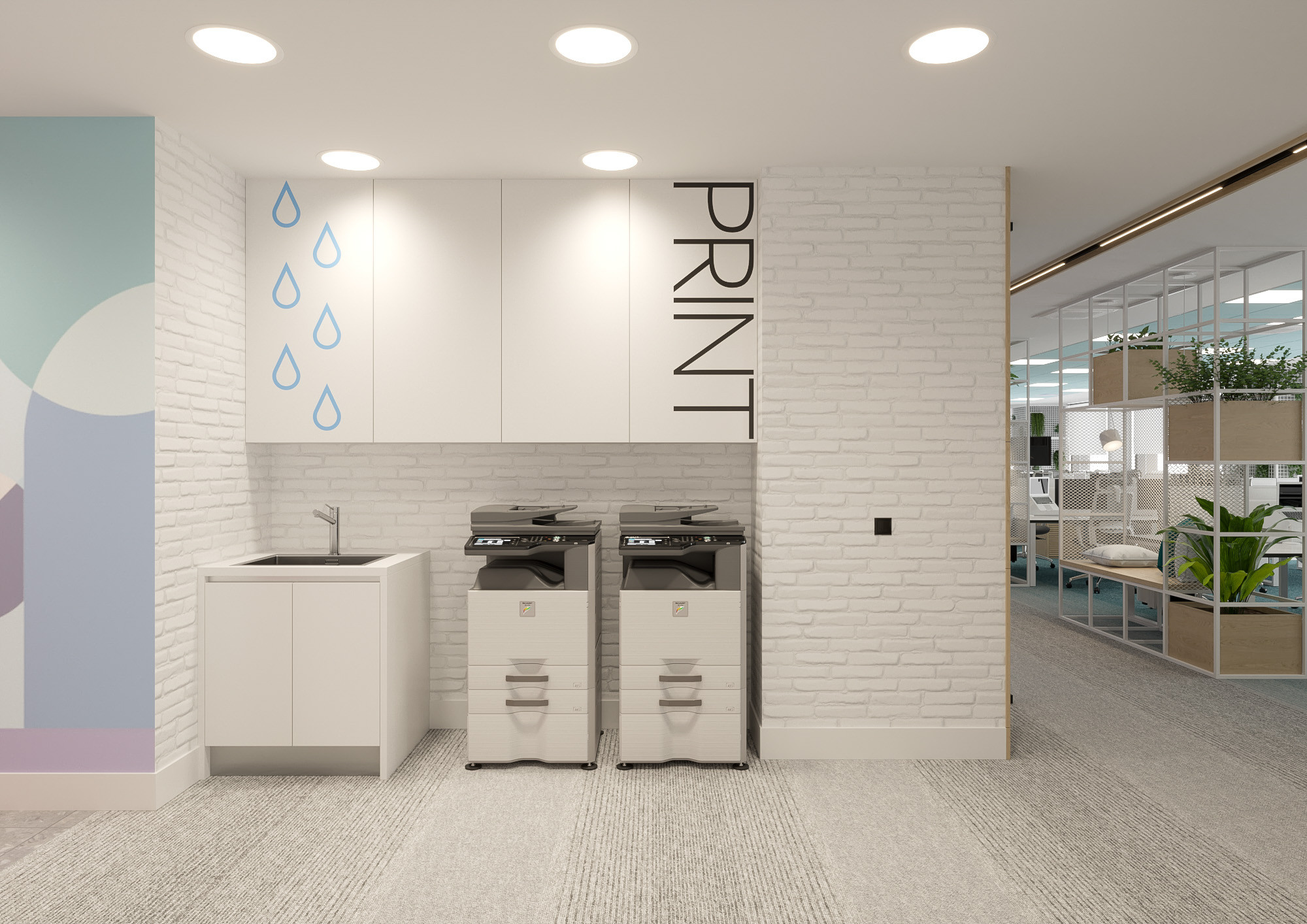 Office interior CGI visualization of Yotpo workplace by Visioaxis, 3D rendering for workplace design, office décor, workstations, meeting rooms, and 360° virtual tour.
