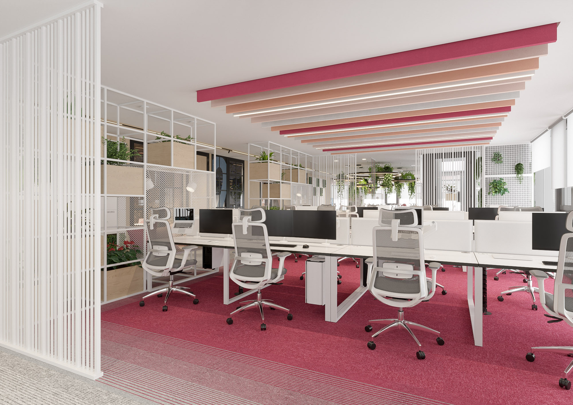 Office interior CGI visualization of Yotpo workplace by Visioaxis, 3D rendering for workplace design, office décor, workstations, meeting rooms, and 360° virtual tour.