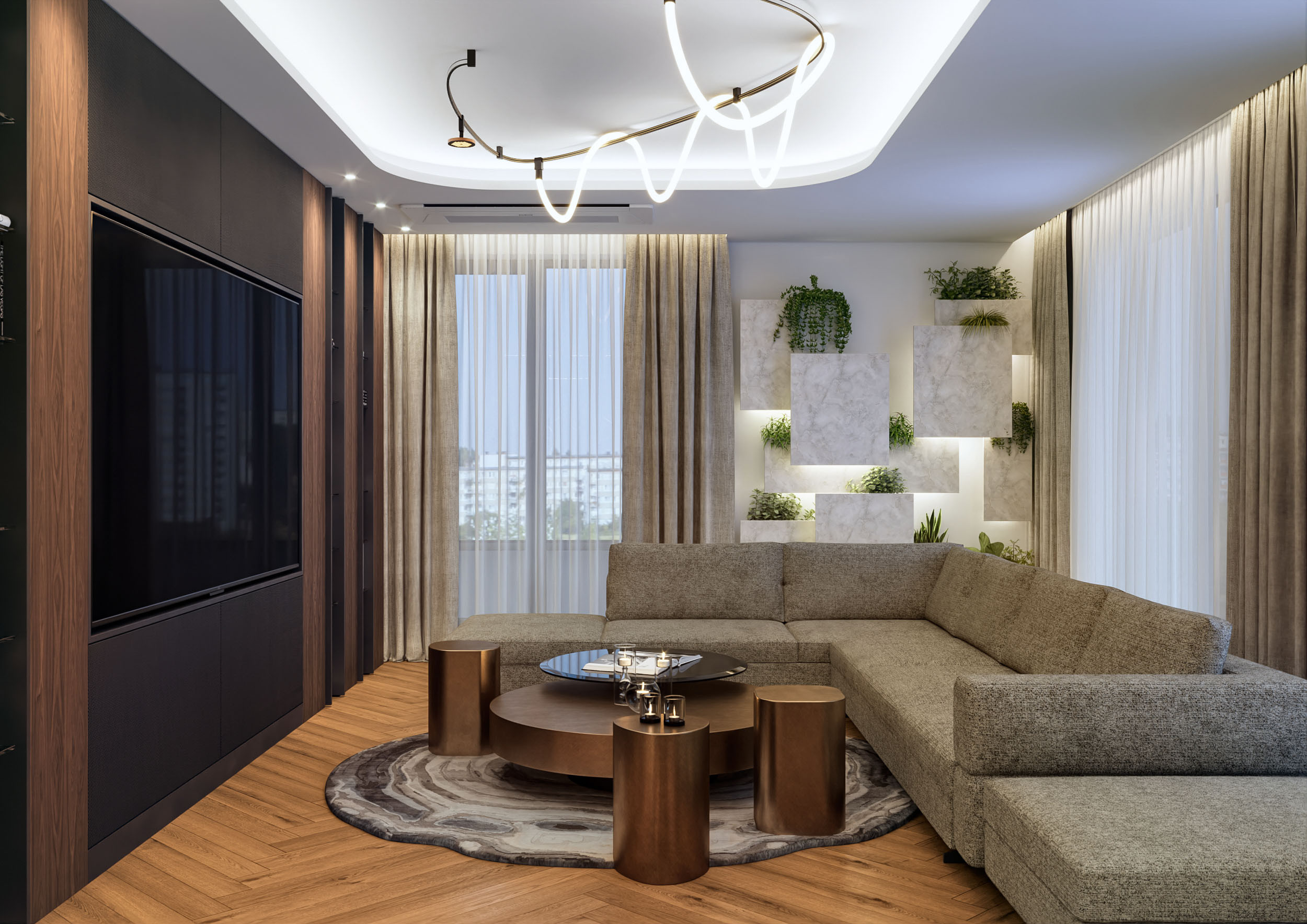 3D visualization for an interior design project of a residential proprty by Visioaxis - studio for architectural, interior and real estate CGI. | living room