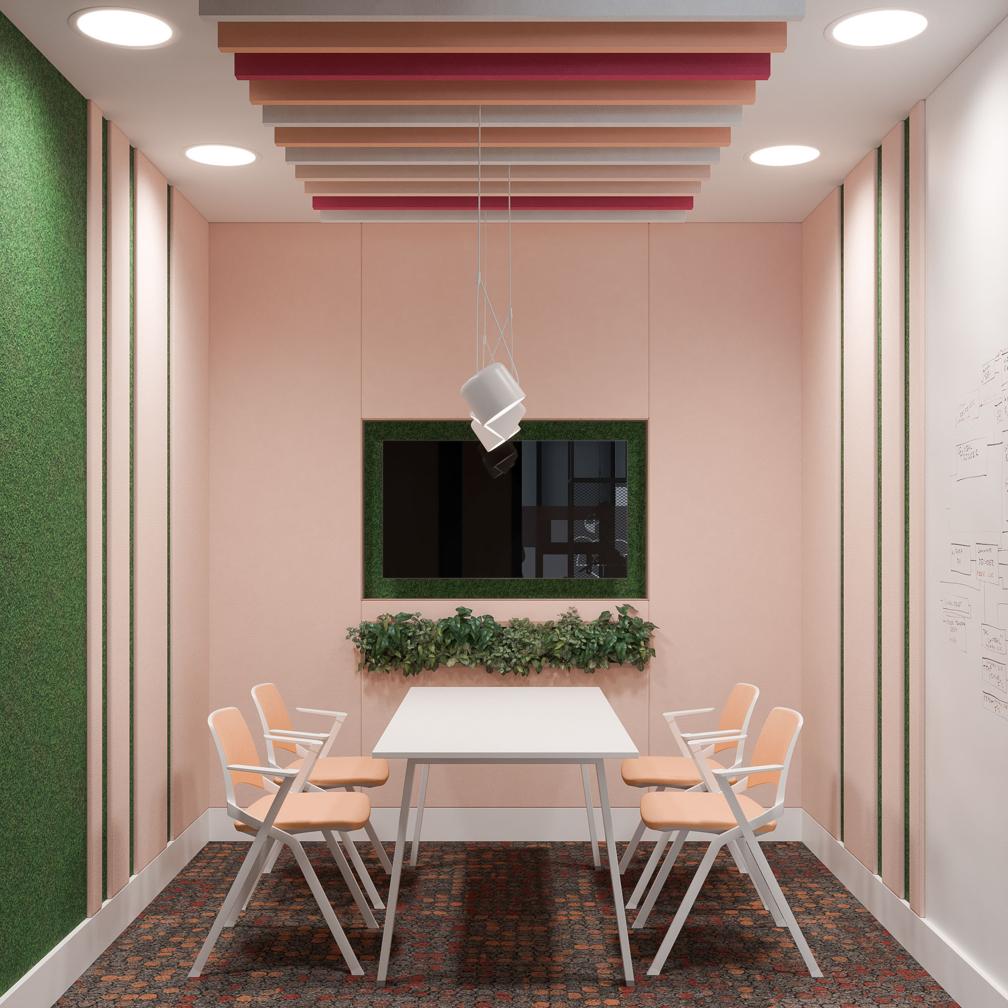 Office interior CGI visualization of Yotpo workplace by Visioaxis, 3D rendering for workplace design, office décor, workstations, meeting rooms, and 360° virtual tour.