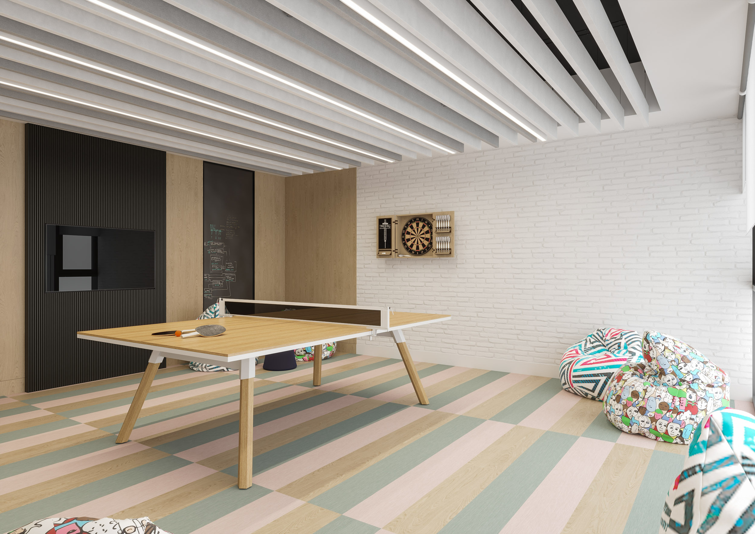 Office interior CGI visualization of Yotpo workplace by Visioaxis, 3D rendering for workplace design, office décor, workstations, meeting rooms, and 360° virtual tour.
