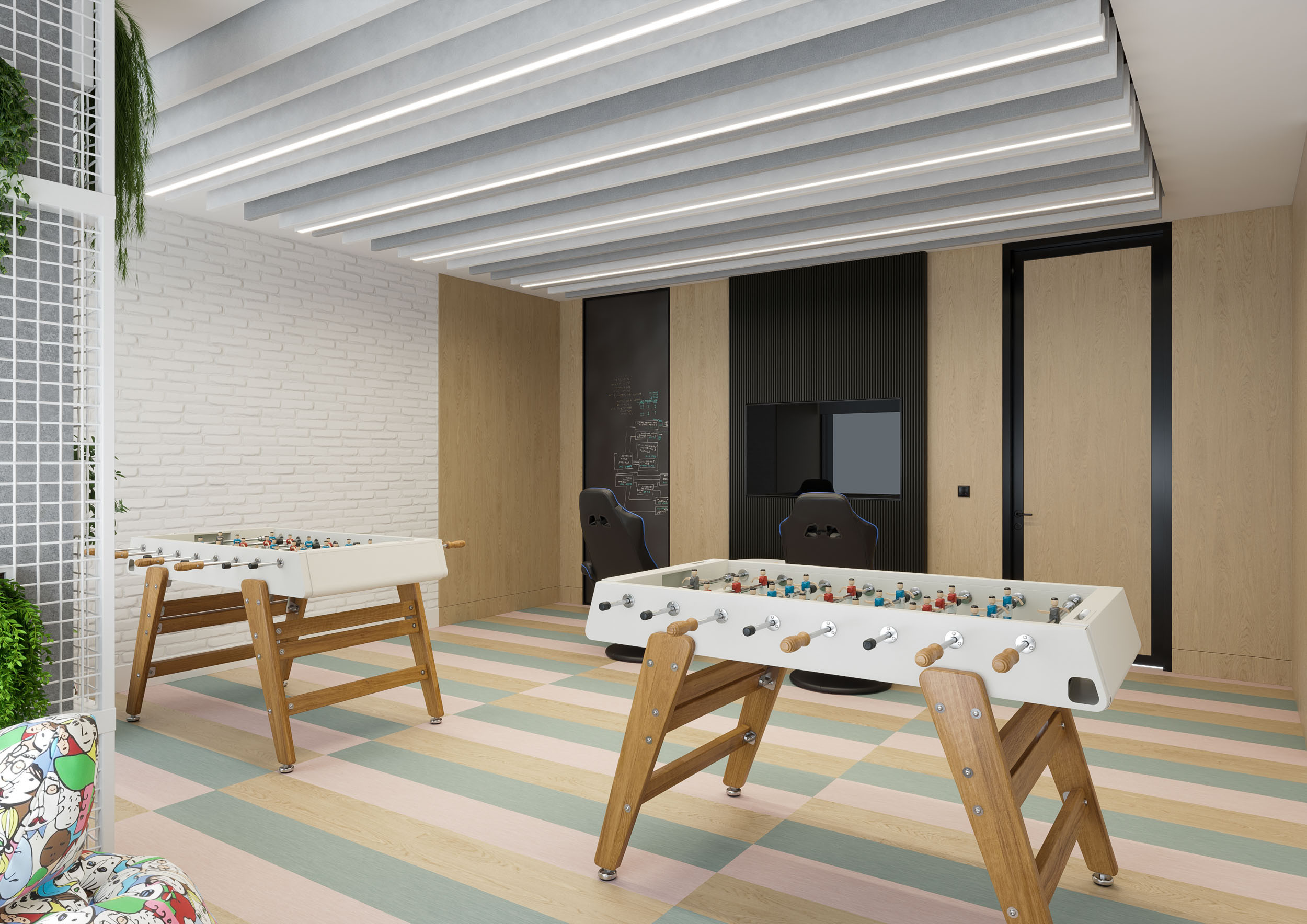 Office interior CGI visualization of Yotpo workplace by Visioaxis, 3D rendering for workplace design, office décor, workstations, meeting rooms, and 360° virtual tour.