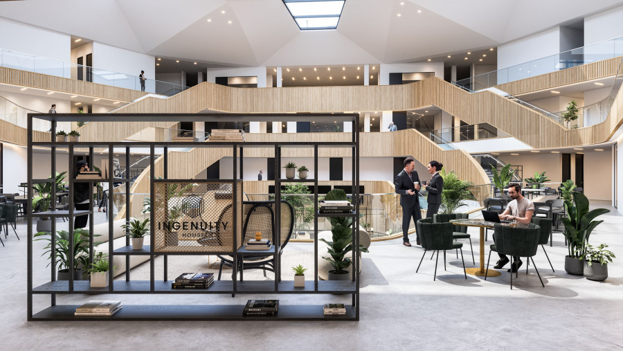 3D worksace visualization by Visioaxis of Orega Ingenuity House designed by Oktra