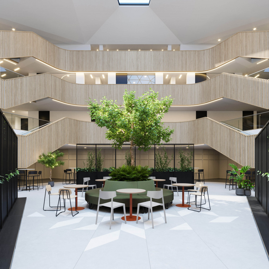 3D worksace visualization by Visioaxis of Orega Ingenuity House tea point designed by Oktra