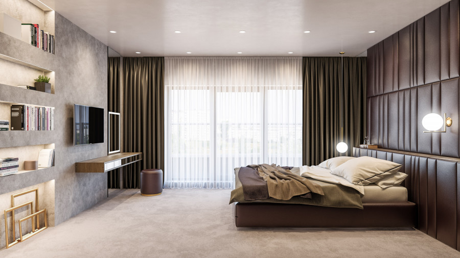 3D visualization for an interior design project of a residential property by Visioaxis - studio for architectural, interior and real estate CGI. | Bedroom